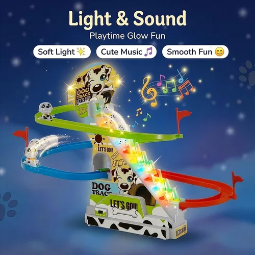 Miniatura 2 de Dalmatian Racer - Juguete deslizante para escaleras, pista de carreras de perros con luces LED y música para niños pequeños