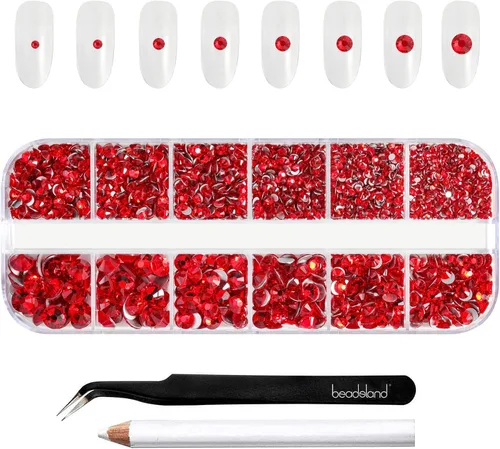 Miniatura 28 de Beadsland Diamantes de imitación para maquillaje, 8 tamaños, 2500 unidades de diamantes de imitación de cristal con parte trasera plana, gemas