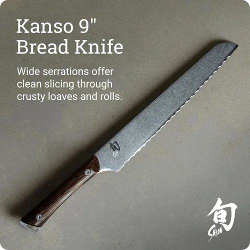 Miniatura 2 de Shun Kanso - Cuchillo de pan de 9 pulgadas, cuchillo serrado japonés hecho a mano, hoja de acero inoxidable AUS10A, mango Tagayasan, herramienta