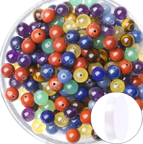 Miniatura 4 de QINJIEJIE 105 piezas de cuentas de piedra de 7 chakras de 8 mm, cuentas naturales redondas sueltas de gemas para pulseras, cuentas de cristal