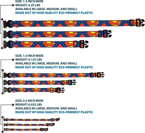 Miniatura 3 de Collar de clip de plástico con hebilla – Superman Shield CLOSE-UP azul/rojo/amarillo – 1.0 in de ancho – se adapta a cuello de 9 – 15 pulgadas