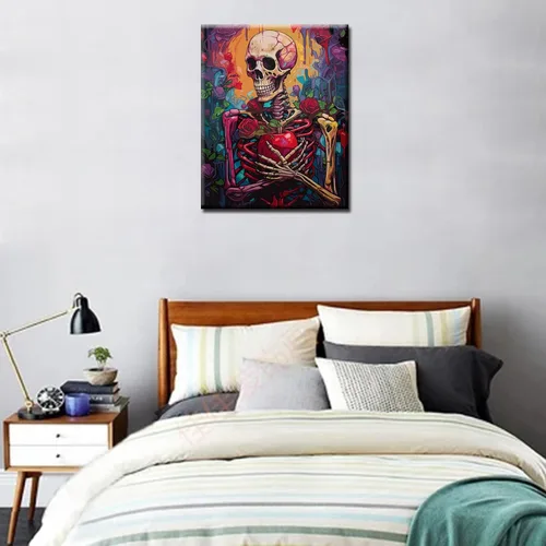 Miniatura 2 de Kit de pintura acrílica al óleo floral de calavera para niños, pintura sangrienta por números para adultos sobre lienzo, pintura del día