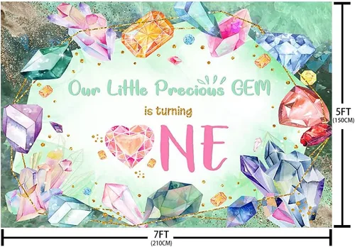 Miniatura 5 de AIBIIN Fondo de fotografía con texto en inglés «She is a Gem is a Gem», «She is a Gem», «Happy 1st Birthday» para niñas y niños, piedras preciosas