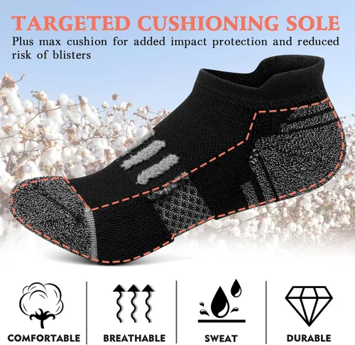 Miniatura 2 de Amutost Calcetines tobilleros para mujer, calcetines atléticos para correr, cómodos, acolchados, 6 pares