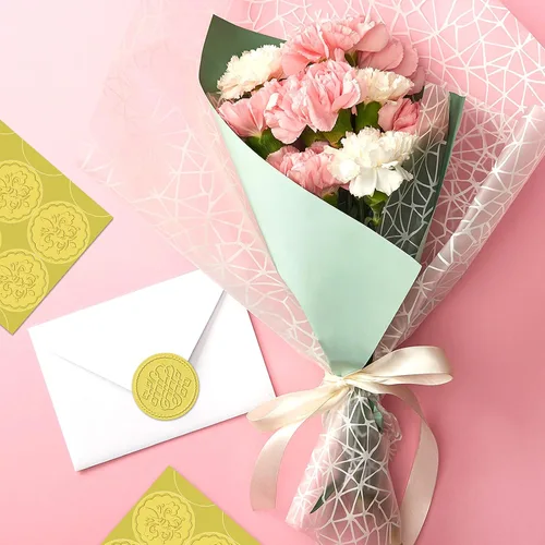 Miniatura 5 de Zonon 100 calcomanías de sellado de cera dorada de 2 patrones, sellos de sobres dorados, sellos redondos en relieve con patrón de flores