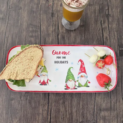 Miniatura 4 de UPware, bandeja de servir de melamina de gnomo navideño, bandeja rectangular de 15 x 6.5 pulgadas, bandeja de comida libre de BPA para entretener