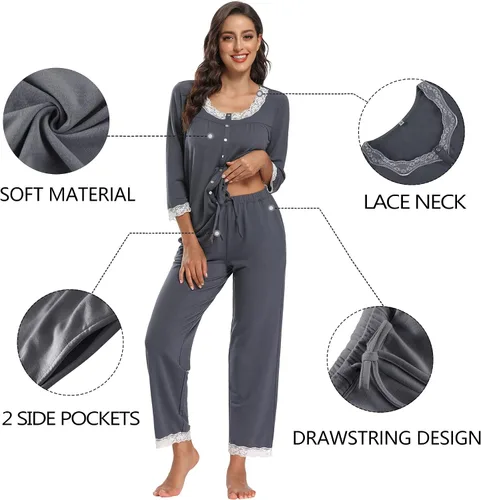 Miniatura 5 de IZZY TOBY - Pijama de forro polar cálido para mujer, conjunto de pijama de manga larga de invierno para mujer
