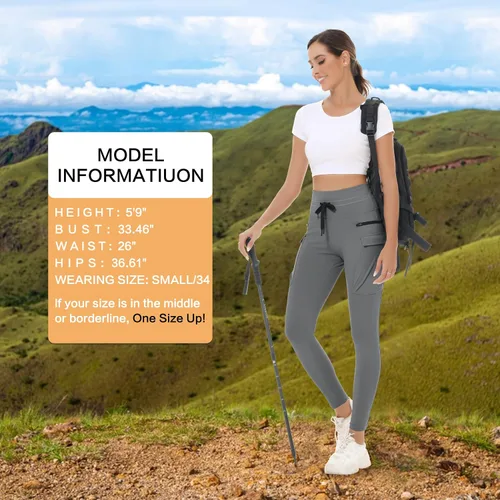 Miniatura 5 de MIVEI Leggings cargo para mujer, de cintura alta, pantalones de senderismo resistentes al agua, bolsillos con cremallera, 25 pulgadas, 78
