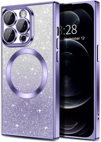 Miniatura 135 de Hython Funda para iPhone 13 Pro transparente con purpurina magnética [compatible con MagSafe] Protector completo de lente de cámara delgado
