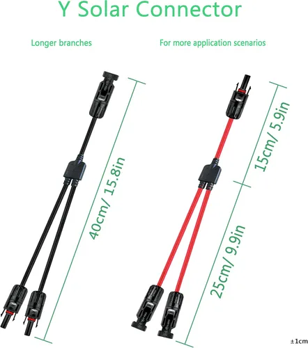 Miniatura 3 de Conector solar Y, cable paralelo de rama en Y, adaptador de conector solar 1 a 2 macho hembra, 10AWG 45A impermeable IP68 40CM cable, para paneles