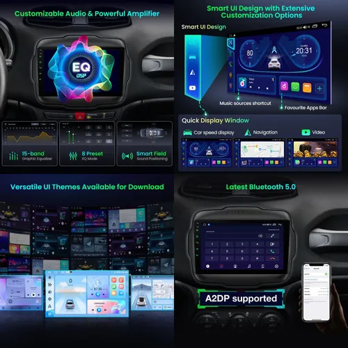 Miniatura 6 de XTRONS Android 14 Estéreo de coche para Jeep Renegade, Octa Core 4+64GB Radio de coche, 9 pulgadas pantalla táctil navegación GPS Bluetooth unidad