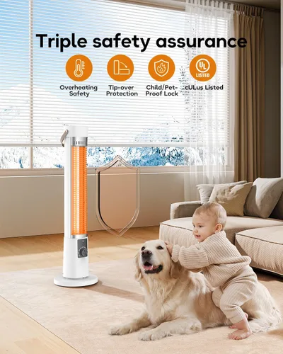 Miniatura 4 de Calentador de patio para uso en exteriores, calentador eléctrico infrarrojo para exteriores, calefacción instantánea de 1500 W, oscilación de 60