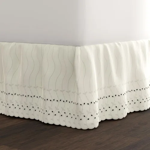 Miniatura 11 de Fresh Ideas Falda de cama con calados, diseño con volantes, caída de 14 pulgadas, borde bordado festoneado, tamaño Queen, blanco