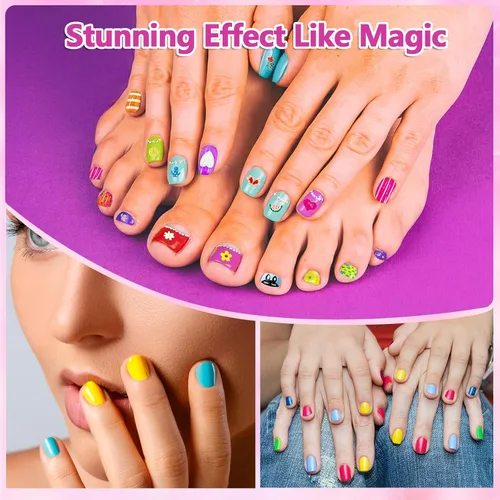 Miniatura 6 de Juego de 8 bolígrafos de arte de uñas para niños, esmalte de uñas no tóxico y purpurina con punta de garabato, kit de arte de uñas para niñas de 7 a