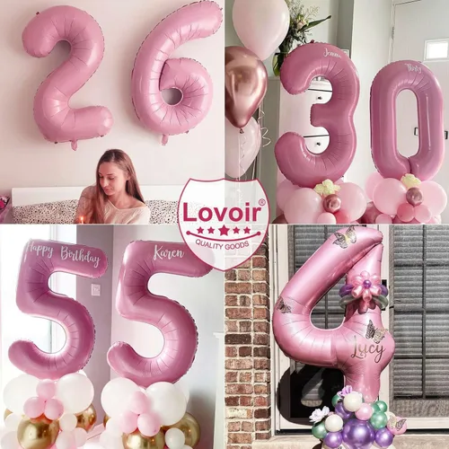 Miniatura 6 de Globos de 40 pulgadas color rosa bebé número 0 de gran tamaño jumbo de papel de aluminio Mylar para helio rosa claro para niñas, suministros