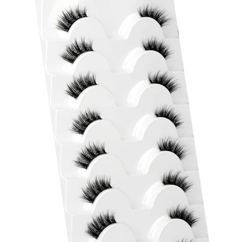 Miniatura 594 de Pooplunch - Pestañas postizas finas de visón sintético, estilo ojo de gato, naturales, cruzadas, tipo racimo, efecto 8D de volumen, tiras