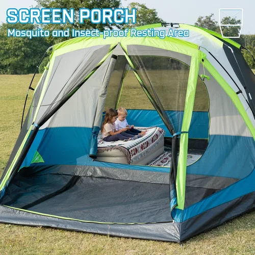Miniatura 4 de JELUCAMP Tienda de campaña familiar grande impermeable para 6/8 personas para camping, tienda de campaña con porche con mosquitero, relajación sin