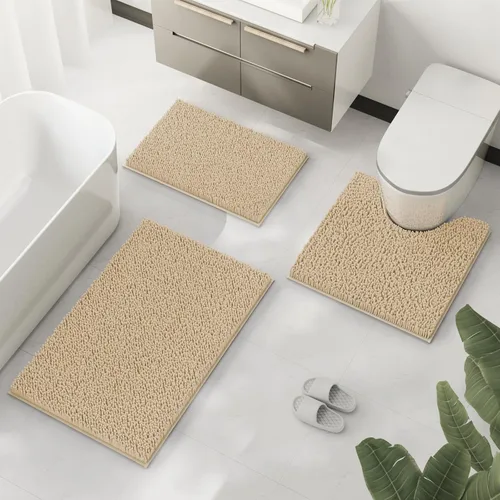Miniatura 2 de Juego de alfombras para baño de 3 piezas, juego de alfombrillas antideslizantes, alfombras de baño extra suaves, juego de alfombrillas de baño