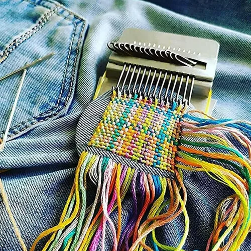 Miniatura 3 de Rumexeng Telar de tejido pequeño, telar estilo Speedweve, mini herramienta de tejido de madera para reparación visible, jeans, calcetines, ropa