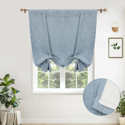 Miniatura 31 de DriftAway - Cortinas de Lino con Doble Capa, Blackout, de Atar, con Aislaje Térmico, Totalmente Forradas, Estilo Globo Romano, para Baño, con Lino