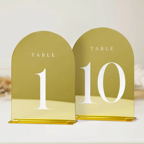 Miniatura 8 de Números de mesa de arco esmerilado para recepción de boda, paquete de 10 piezas de 5x7" Signos acrílicos de arco esmerilado con soporte, números