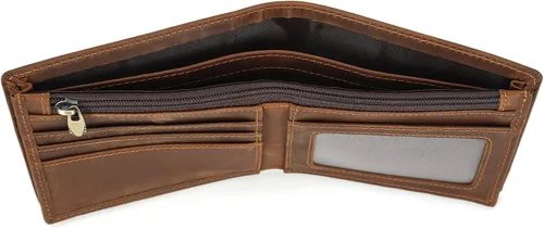 Miniatura 29 de Polare - Cartera plegable de piel de caballo loco natural para hombre, con bloqueo RFID