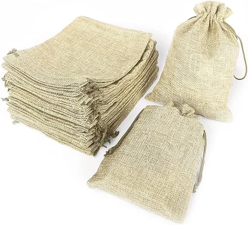 Miniatura 8 de LYSXP 50 bolsas de arpillera con cordón, 3 x 4 pulgadas, color crema, bolsa de regalo, bolsas de joyería para recuerdos de fiesta de boda, Crema 3 x