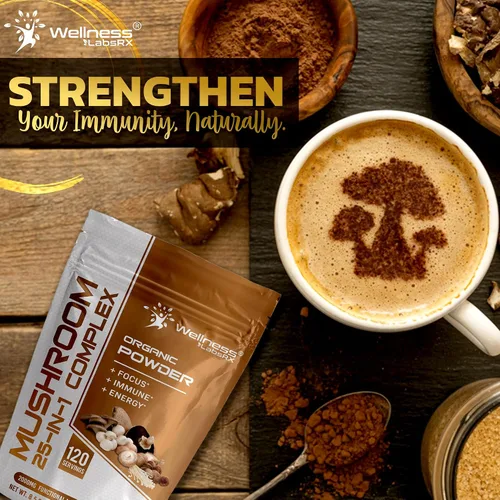 Miniatura 6 de WELLNESS LABSRX Polvo de hongos, suplemento de hongos 25 en 1, 2000 mg, 25 superalimentos en polvo de melena de leones con chaga, shiitake