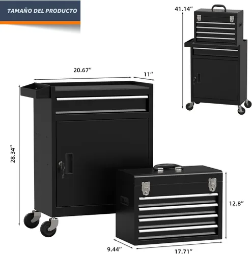 Miniatura 3 de Caja de herramientas rodante de alta capacidad de 5 cajones, caja de herramientas de almacenamiento extraíble con ruedas y cajones, caja