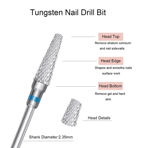 Miniatura 5 de Paquete de 3 brocas de uñas para uñas acrílicas, brocas cónicas de carburo de tungsteno de 3/32 pulgadas para uñas, eliminación rápida profesional