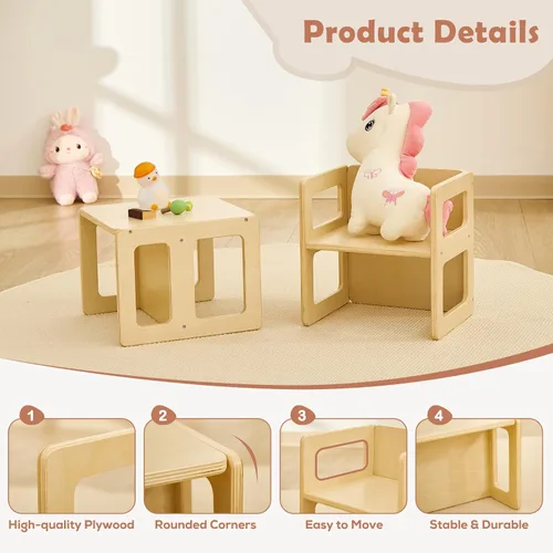 Miniatura 4 de FUNLIO Silla de destete Montessori de altura ajustable para edades de 1 a 3 años, silla de madera maciza de calidad, para comer, leer, jugar