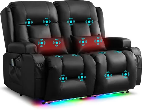 Miniatura 32 de URRED Sofá reclinable eléctrico con masaje y calor, sofá biplaza reclinable de pared con consola, sofá de casa rodante, asiento de cine en casa