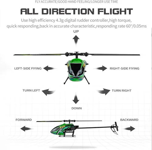 Miniatura 7 de FLYCOLOR Helicóptero RC F03 4Channel 2.4Ghz Control remoto con giroscopio de 6 ejes y retención de altitud y una tecla de despegue para Verde