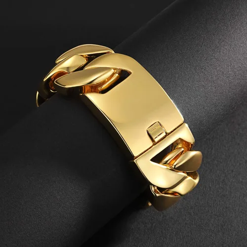 Miniatura 4 de ROWIN&CO Jewelry - Enorme pulsera gruesa de 1.260 in para hombre, resistente, chapado en oro amarillo de 18 quilates, cadena cubana de acero