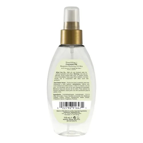 Miniatura 7 de OGX Nebulizador Capilar de Aceite Hidratante Nutritivo + Aceite de Coco Sin Peso, Tratamiento Capilar Ligero Sin Enjuague con Aceite de Coco