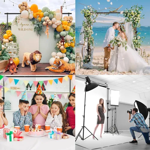 Miniatura 5 de Kit de soporte de fondo para fotos, 6.5 x 10 pies, soporte de fondo de fotografía ajustable con base plana de metal para fiestas de cumpleaños, baby