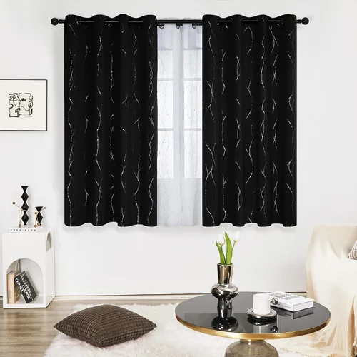 Miniatura 2 de Deconovo - Cortinas opacas para sala de estar, 63 pulgadas de largo, con ojales y estampado de líneas onduladas y puntos