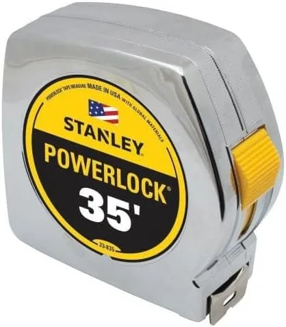 Miniatura 9 de Stanley 33425 Powerlock II Cinta Métrica de Retorno Automático, 1 pulgada x 25 pies, Cromo/Amarillo