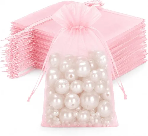 Miniatura 8 de Joycraft 50 bolsas de organza, bolsas de tul transpirables doradas de 4 x 6 pulgadas con cordón, bolsa de malla transparente para recuerdos de boda