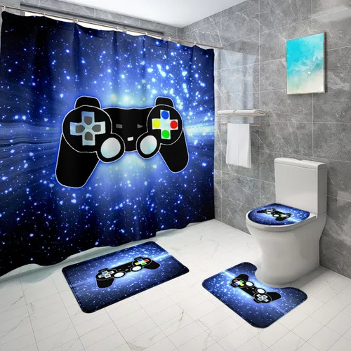 Miniatura 10 de BATATADOCE Juego de baño Gaming con cortina de ducha y alfombras para niños