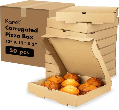 Miniatura 12 de Karat Cajas de pizza de 20,3 x 20,3 cm [paquete de 50] Cajas corrugadas de impresión roja clásica Ventiladas, resistentes a la grasa, duraderas