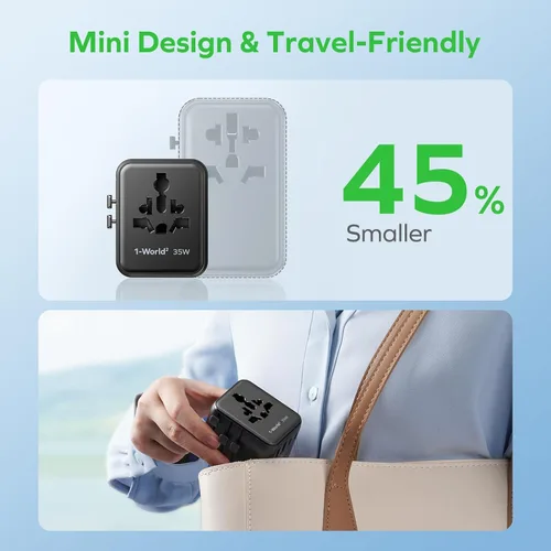 Miniatura 3 de MOMAX Adaptador de viaje universal 7 en 1, adaptador de enchufe de viaje europeo todo en uno con 3 USB-C PD y 2 USB-A QC y 2AC, adaptador de Negro