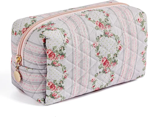Miniatura 37 de Bolsa de maquillaje de viaje para mujeres y niñas, bolsa de maquillaje con cremallera, flores florales, organizador de maquillaje, bolsa de tela