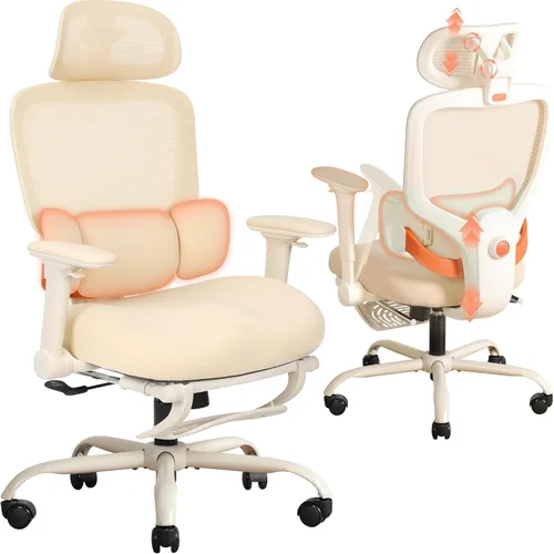 Silla de oficina ergonómica con brazos abatibles y reposapiés 4D, silla de escritorio de malla para juegos con reposacabezas 3D y soporte lumbar de