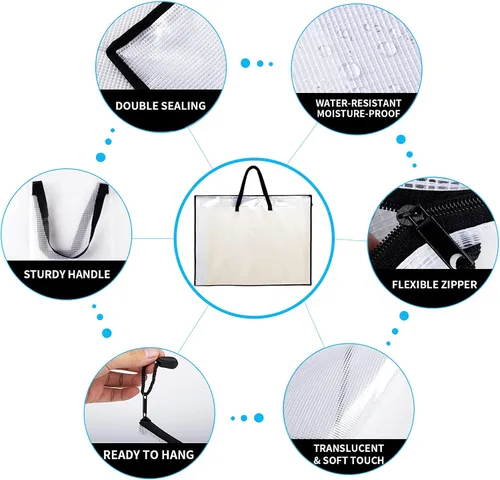 Miniatura 4 de SUNEE Bolsa de arte de 19 x 25 pulgadas, 3 paquetes de organizador de suministros para artistas con asa, carpeta de almacenamiento con cremallera