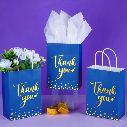 Miniatura 3 de Tinlade 30 bolsas de regalo de agradecimiento con papel de seda dorado con asa para graduación, negocios, compras, boda, ducha, regalos de fiesta
