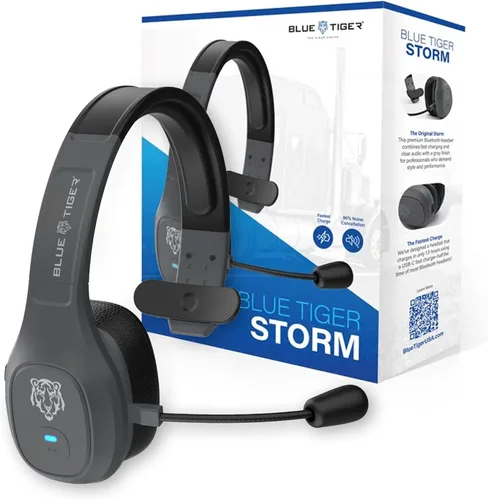 Blue Tiger Storm Gray - Auriculares Bluetooth Premium para Camioneros - Auriculares Inalámbricos Mono con Cancelación de Ruido y Micrófono - Sonido