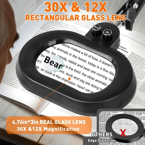 Miniatura 3 de 2,200 lúmenes, lupa grande 30X/12X con luz, lámpara de pie con cabezal giratorio de 3 ejes, lámpara MAG para esteticistas pestañas de uñas