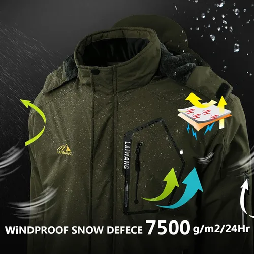 Miniatura 3 de Chaqueta impermeable de esquí de montaña para hombre, resistente al viento, abrigo cálido con capucha para invierno