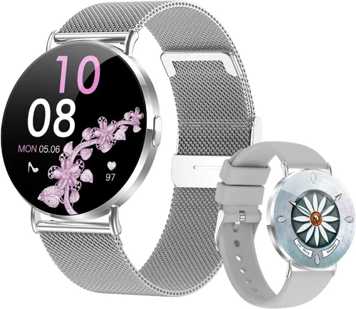 Miniatura 9 de Relojes inteligentes para mujer, pulseras pequeñas, correa de silicona rosa de 1.614 in, reloj inteligente con llamada Bluetooth, pantalla AMOLED